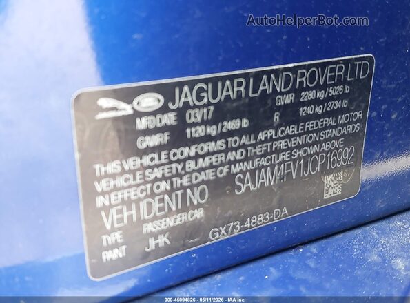 SAJAM4FV1JCP16992 2018 JAGUAR XF Blue ძრავის განყოფილების ხედი