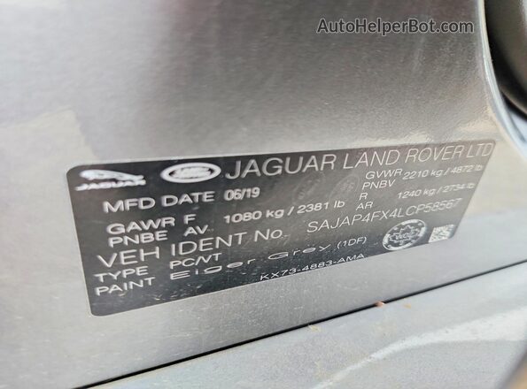 SAJAP4FX4LCP58567 2020 JAGUAR XF Gray Вид підкапотного простору