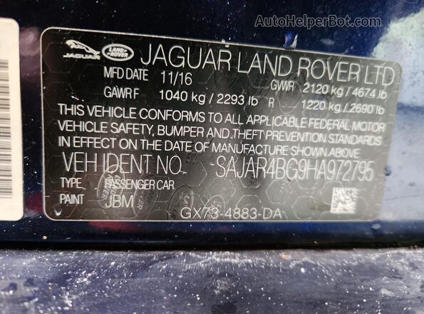 SAJAR4BG9HA972795 2017 JAGUAR XF Blue Widok komory silnika