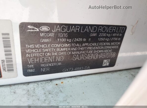 SAJAS4BN3HA970768 2017 JAGUAR XF Белый Вид подкапотного пространства