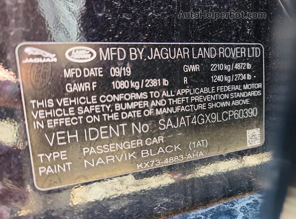 SAJAT4GX9LCP60390 2020 JAGUAR XF Черный Вид подкапотного пространства