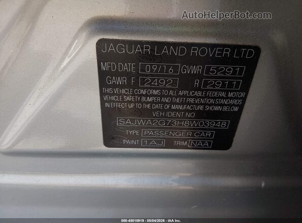 SAJWA2G73H8W03948 2017 JAGUAR XJ Silver Vista del compartimento del motor