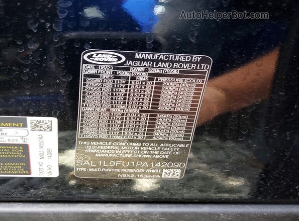SAL1L9FU1PA142090 2023 LAND ROVER RANGE Черный Вид наклейки с VIN-кодом