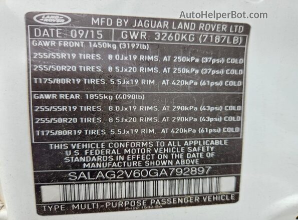 SALAG2V60GA792897 2016 LAND ROVER LR4 White Widok wnętrza 360 stopni