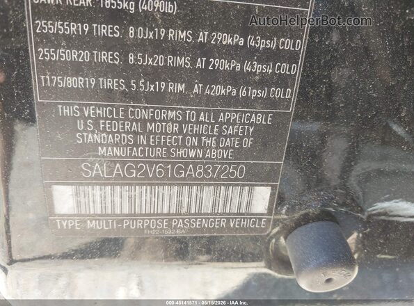 SALAG2V61GA837250 2016 LAND ROVER LR4 Black Widok komory silnika