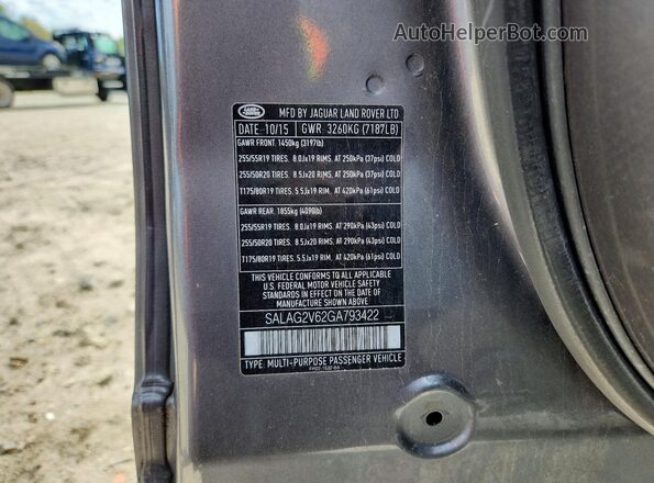 SALAG2V62GA793422 2016 LAND ROVER LR4 Gray Widok naklejki z numerem VIN