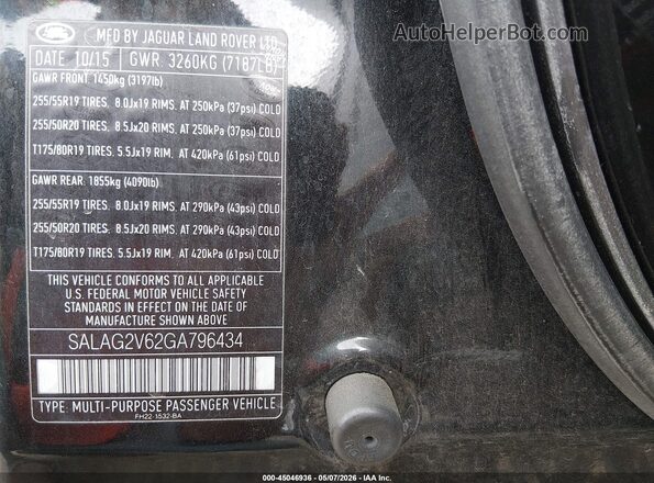 SALAG2V62GA796434 2016 LAND ROVER LR4 Черный Вид подкапотного пространства