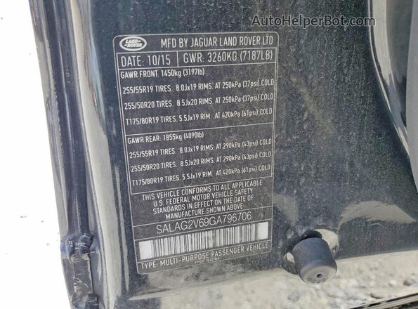 SALAG2V69GA796706 2016 LAND ROVER LR4 Black Vista de la etiqueta del VIN