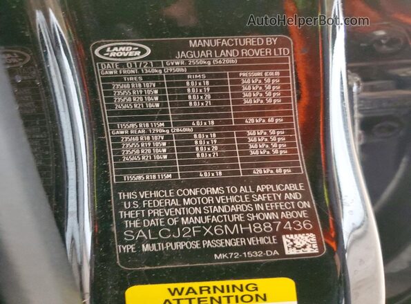 SALCJ2FX6MH887436 2021 LAND ROVER DISCOVERY Black Widok komory silnika