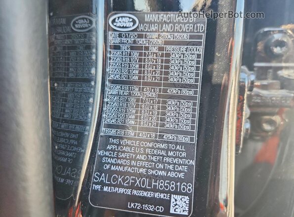 SALCK2FX0LH858168 2020 LAND ROVER DISCOVERY Black Widok wnętrza 360 stopni