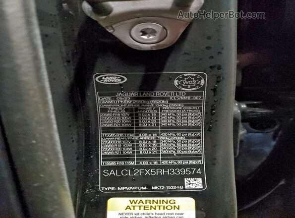 SALCL2FX5RH339574 2024 LAND ROVER DISCOVERY Черный Вид наклейки с VIN-кодом