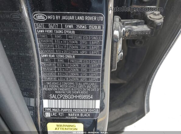 SALCP2BG0HH698954 2017 LAND ROVER DISCOVERY SPORT Black ძრავის განყოფილების ხედი