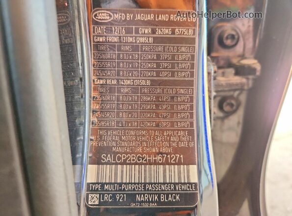 SALCP2BG2HH671271 2017 LAND ROVER DISCOVERY Black Вид наклейки з VIN-кодом