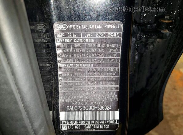 SALCP2BG9GH596924 2016 LAND ROVER DISCOVERY Черный Вид наклейки с VIN-кодом