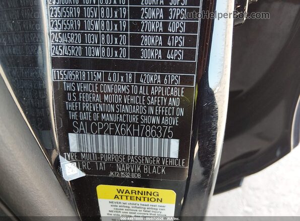 SALCP2FX6KH786375 2019 LAND ROVER DISCOVERY SPORT Black Widok komory silnika