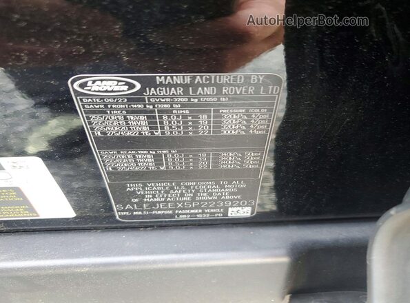 SALEJEEX5P2239203 2023 LAND ROVER DEFENDER Black VIN sticker view