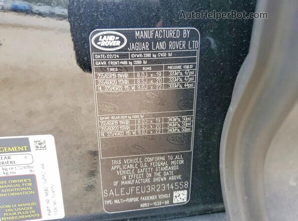 SALEJFEU3R2314558 2024 LAND ROVER DEFENDER Черный Вид наклейки с VIN-кодом