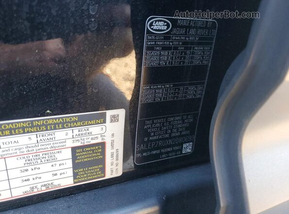 SALEP7RUXN2080699 2022 LAND ROVER DEFENDER Black Vista de la etiqueta del VIN