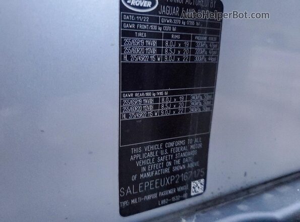 SALEPEEUXP2167175 2023 LAND ROVER DEFENDER Silver VIN կոդի պիտակի տեսք