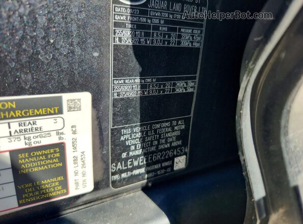 SALEWEEE6R2264534 2024 LAND ROVER DEFENDER Charcoal VIN კოდის სტიკერის ხედი