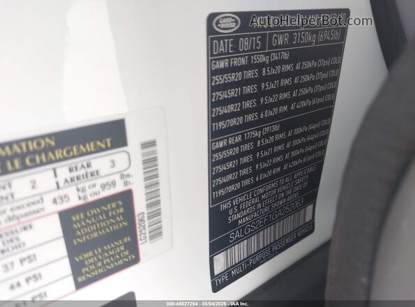 SALGS2EF1GA252063 2016 LAND ROVER RANGE ROVER White ძრავის განყოფილების ხედი