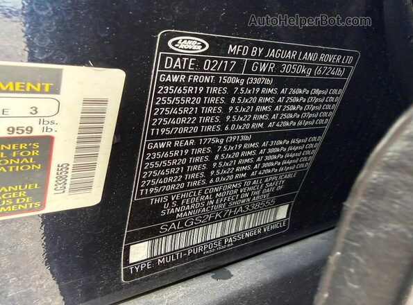 SALGS2FK7HA338555 2017 LAND ROVER RANGE Blue Widok tylnych siedzeń