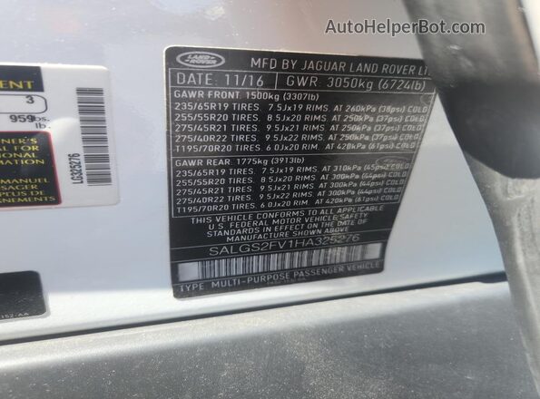 SALGS2FV1HA325276 2017 LAND ROVER RANGE Белый Вид наклейки с VIN-кодом