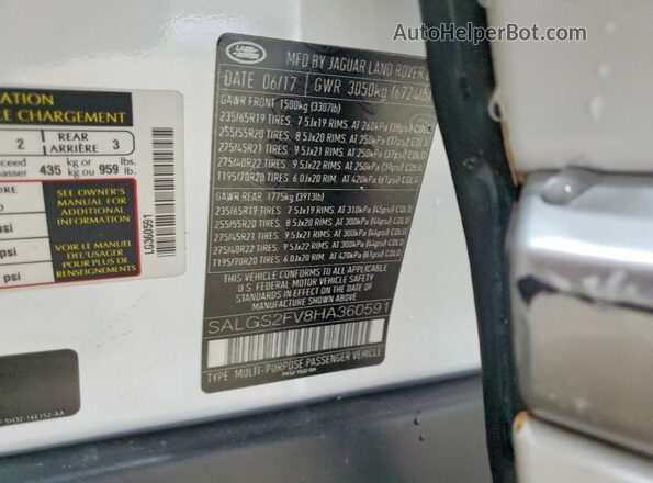 SALGS2FV8HA360591 2017 LAND ROVER RANGE Белый Вид наклейки с VIN-кодом