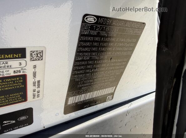 SALGS2RE0KA540666 2019 LAND ROVER RANGE ROVER White Vista del compartimento del motor