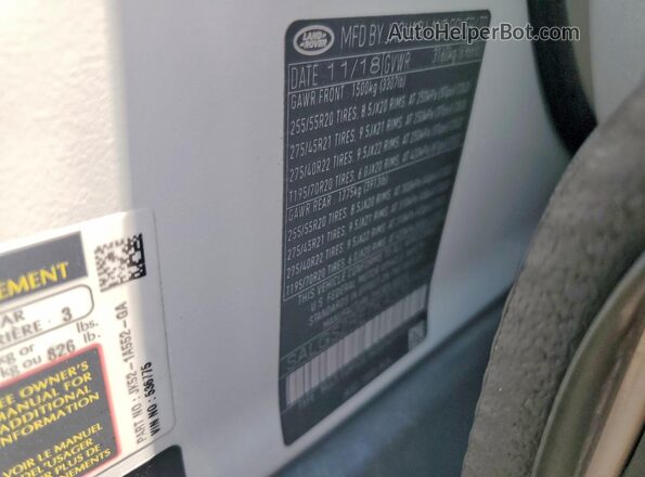 SALGS2RE7KA536775 2019 LAND ROVER RANGE White Widok naklejki z numerem VIN