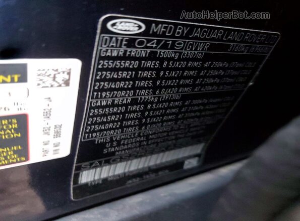 SALGS2RE8KA559532 2019 LAND ROVER RANGE Blue Vista de la etiqueta del VIN