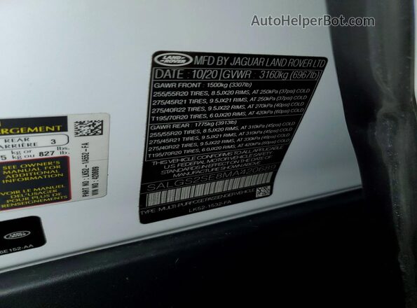 SALGS2SE8MA420689 2021 LAND ROVER RANGE White Engine compartment view
