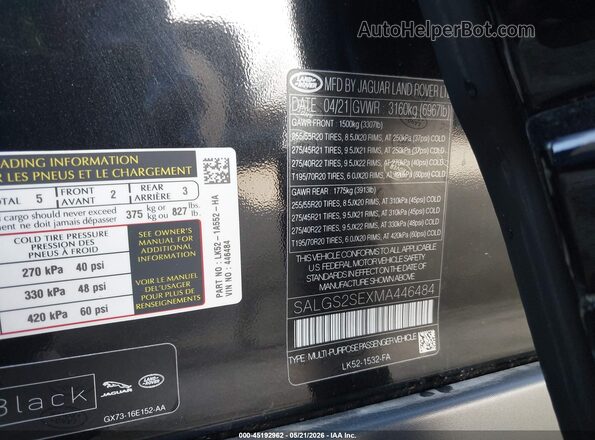 SALGS2SEXMA446484 2021 LAND ROVER RANGE ROVER Black Widok komory silnika