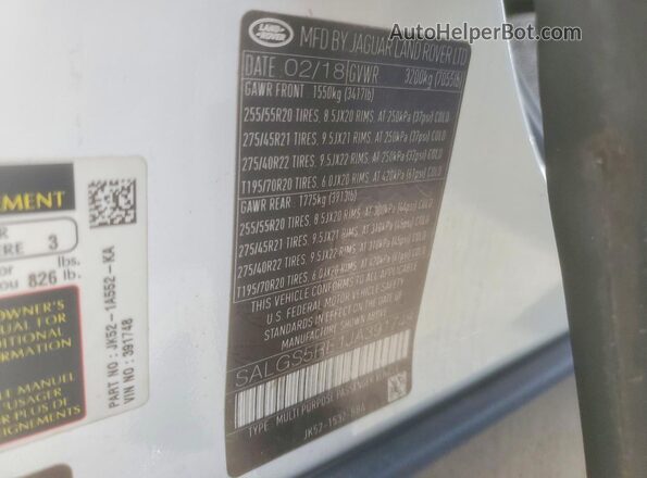 SALGS5RE1JA391748 2018 LAND ROVER RANGE White Widok naklejki z numerem VIN