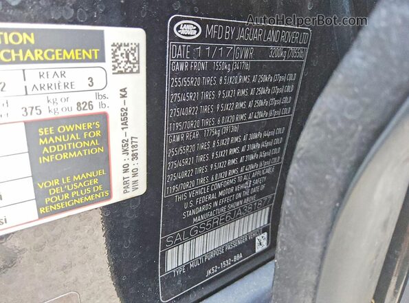 SALGS5RE6JA381877 2018 LAND ROVER RANGE Black Vista del compartimento del motor