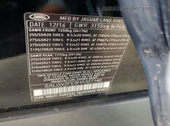 SALGV2FE9HA327140 2017 LAND ROVER RANGE Черный Вид подкапотного пространства