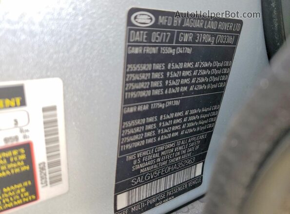 SALGV5FE0HA352963 2017 LAND ROVER RANGE Silver Вид наклейки з VIN-кодом