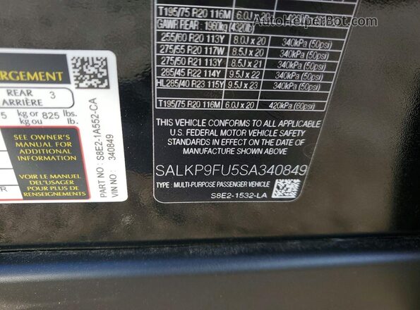 SALKP9FU5SA340849 2025 LAND ROVER RANGE Черный Вид наклейки с VIN-кодом