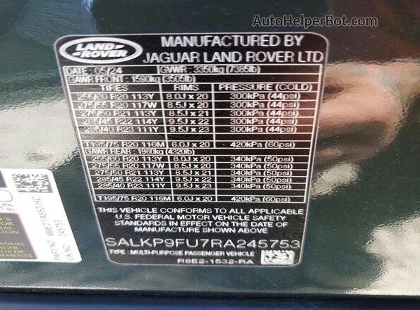 SALKP9FU7RA245753 2024 LAND ROVER RANGE Gray 360 interior view