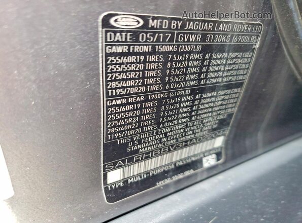 SALRHBBV3HA022044 2017 LAND ROVER DISCOVERY Серый Вид наклейки с VIN-кодом