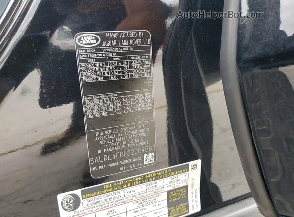 SALRL4EU0S2504663 2025 LAND ROVER DISCOVERY Черный Вид наклейки с VIN-кодом