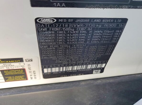 SALRR2RV1K2401550 2019 LAND ROVER DISCOVERY Белый Вид подкапотного пространства