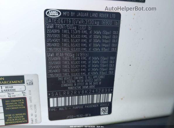 SALRR2RV8K2412898 2019 LAND ROVER DISCOVERY Белый Вид подкапотного пространства