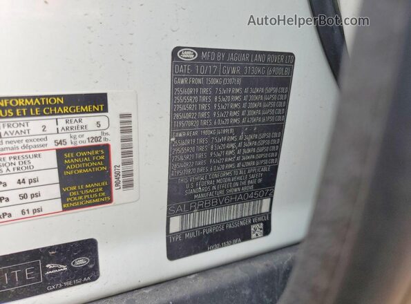 SALRRBBV6HA045072 2017 LAND ROVER DISCOVERY White ძრავის განყოფილების ხედი