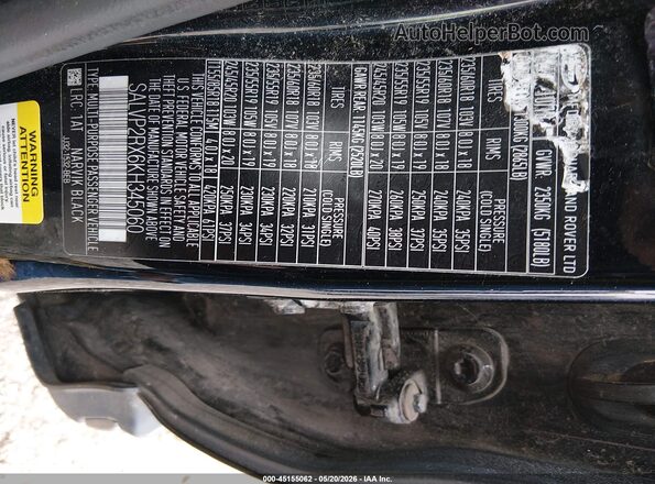 SALVP2RX6KH345060 2019 LAND ROVER RANGE ROVER EVOQUE Black ძრავის განყოფილების ხედი