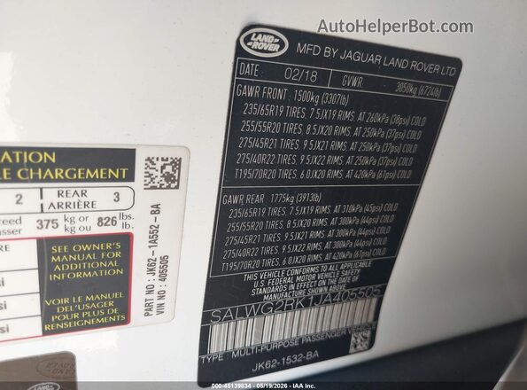 SALWG2RK1JA405505 2018 LAND ROVER RANGE ROVER SPORT White Widok komory silnika
