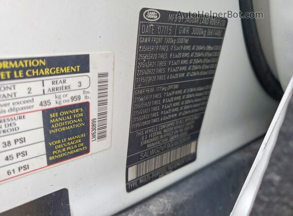SALWG2VF9GA630899 2016 LAND ROVER RANGE Белый Панорамный вид салона 360°