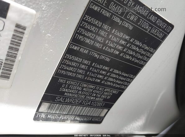 SALWR2EF1GA102851 2016 LAND ROVER RANGE ROVER SPORT White Engine compartment view