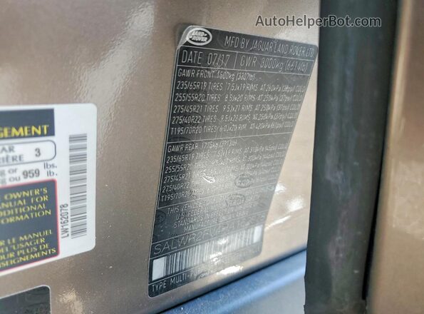 SALWR2FV4HA162078 2017 LAND ROVER RANGE Brown Панорамний вид салону 360°