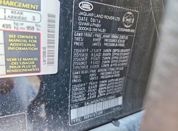 SALWR2KF9GA108840 2016 LAND ROVER RANGE Угольный Вид наклейки с VIN-кодом